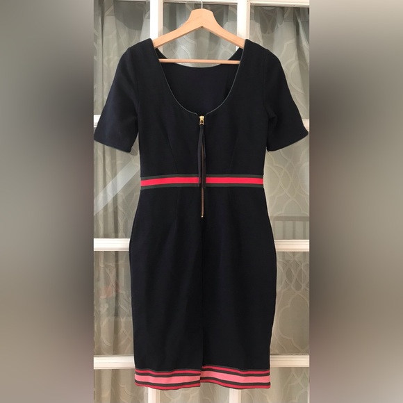 Boden US size 4P textured dress - pink and green banding at waist, bottom hem - Picture 8 of 16